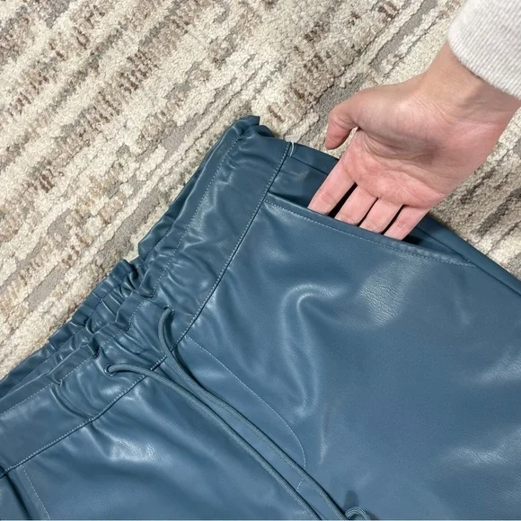 EDC Teal Blue Highrise Vegan Leather Jogger Pants  Elastic Waistband Size 6 - Picture 14 of 17